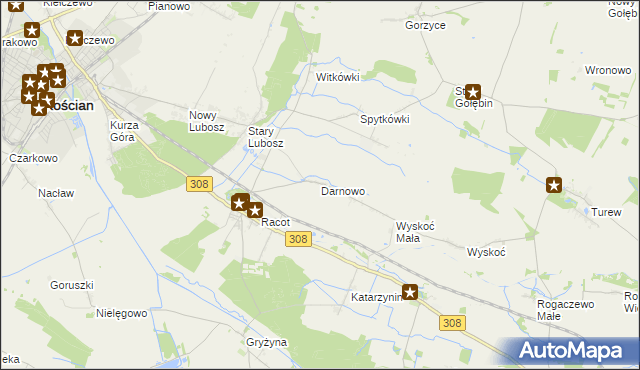 mapa Darnowo gmina Kościan, Darnowo gmina Kościan na mapie Targeo