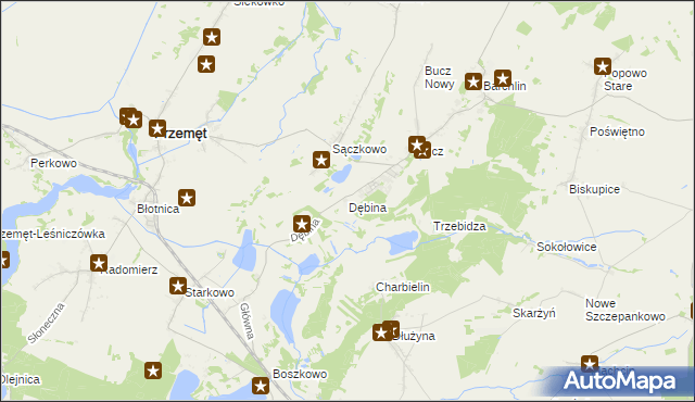 mapa Dębina gmina Przemęt, Dębina gmina Przemęt na mapie Targeo