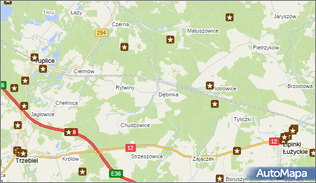 mapa Dębinka gmina Trzebiel, Dębinka gmina Trzebiel na mapie Targeo