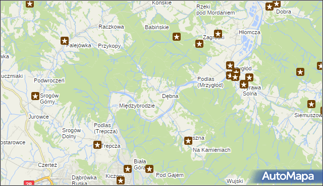 mapa Dębna gmina Sanok, Dębna gmina Sanok na mapie Targeo