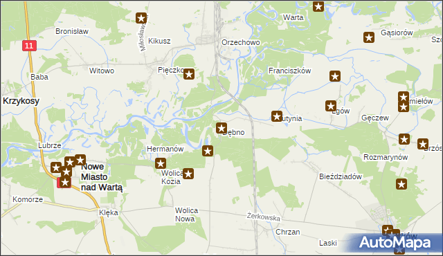 mapa Dębno gmina Nowe Miasto nad Wartą, Dębno gmina Nowe Miasto nad Wartą na mapie Targeo