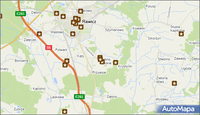 mapa Dębno Polskie, Dębno Polskie na mapie Targeo
