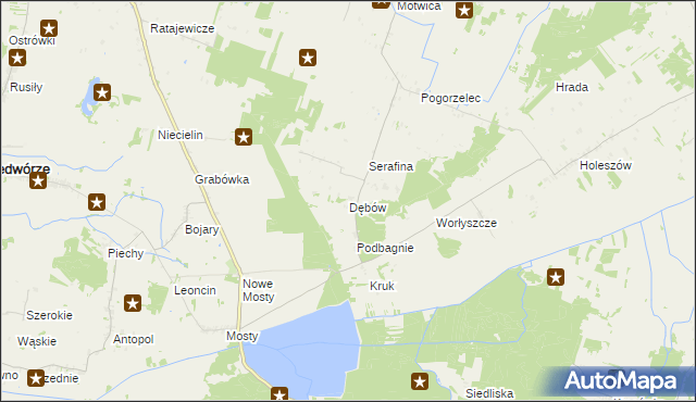 mapa Dębów gmina Sosnówka, Dębów gmina Sosnówka na mapie Targeo