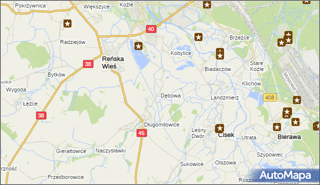 mapa Dębowa gmina Reńska Wieś, Dębowa gmina Reńska Wieś na mapie Targeo