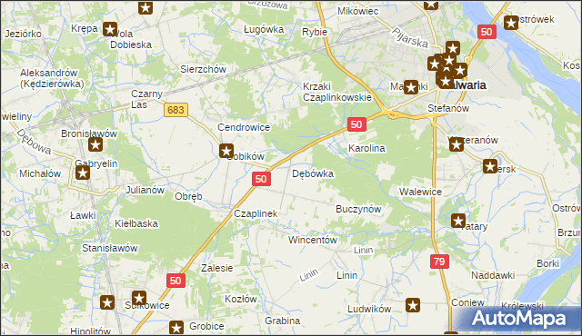 mapa Dębówka gmina Góra Kalwaria, Dębówka gmina Góra Kalwaria na mapie Targeo