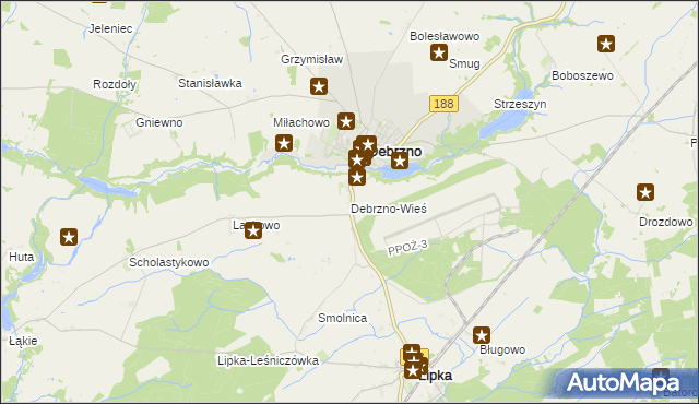 mapa Debrzno-Wieś, Debrzno-Wieś na mapie Targeo