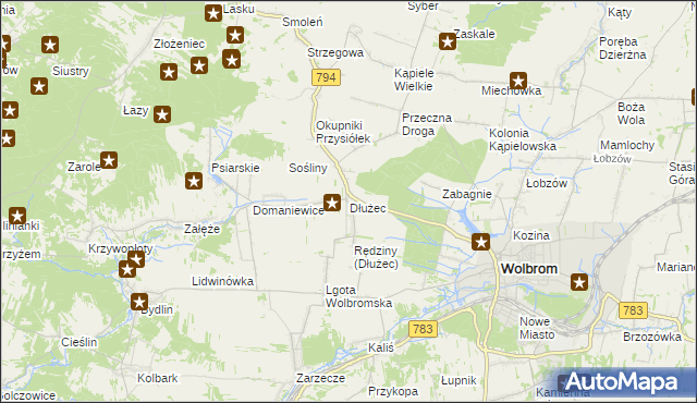 mapa Dłużec gmina Wolbrom, Dłużec gmina Wolbrom na mapie Targeo