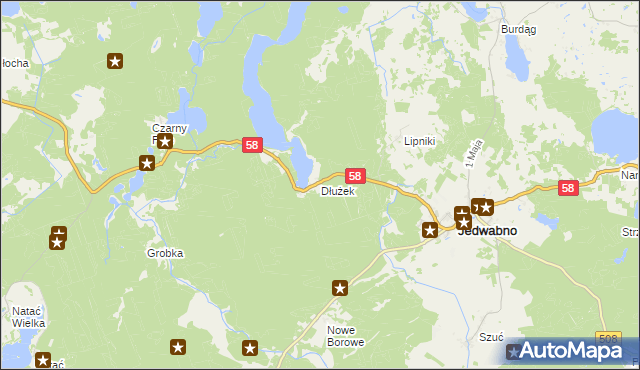 mapa Dłużek gmina Jedwabno, Dłużek gmina Jedwabno na mapie Targeo