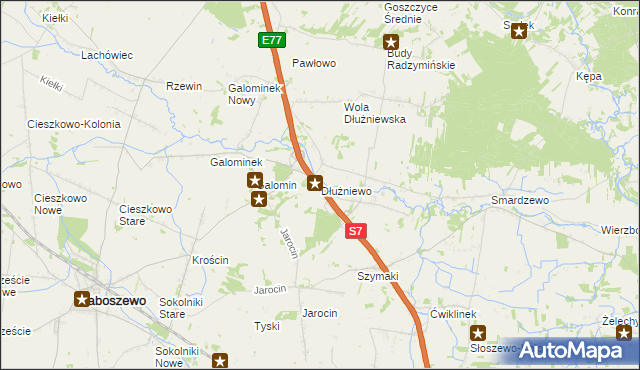 mapa Dłużniewo gmina Baboszewo, Dłużniewo gmina Baboszewo na mapie Targeo