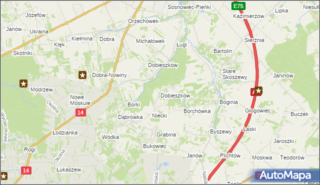mapa Dobieszków gmina Nowosolna, Dobieszków gmina Nowosolna na mapie Targeo