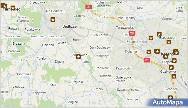 mapa Dobieszyn gmina Jedlicze, Dobieszyn gmina Jedlicze na mapie Targeo