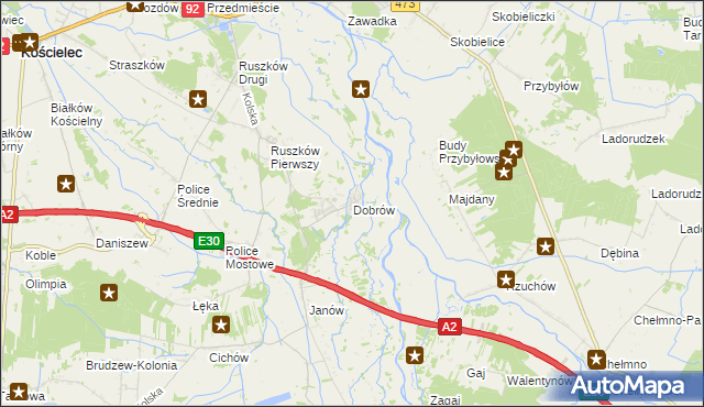 mapa Dobrów gmina Kościelec, Dobrów gmina Kościelec na mapie Targeo