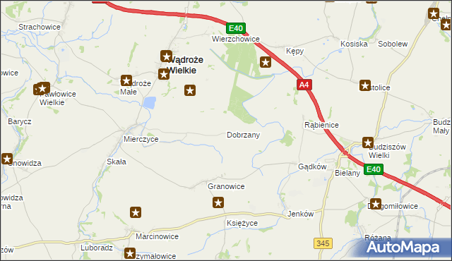 mapa Dobrzany gmina Wądroże Wielkie, Dobrzany gmina Wądroże Wielkie na mapie Targeo