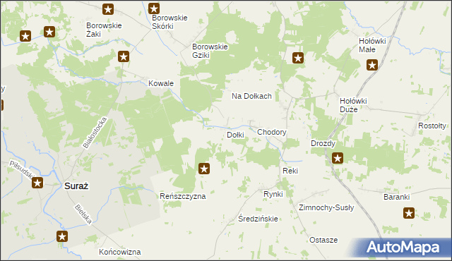 mapa Dołki gmina Turośń Kościelna, Dołki gmina Turośń Kościelna na mapie Targeo