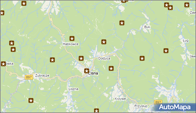 mapa Dołżyca gmina Cisna, Dołżyca gmina Cisna na mapie Targeo