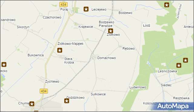 mapa Domachowo gmina Krobia, Domachowo gmina Krobia na mapie Targeo