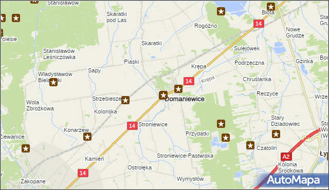mapa Domaniewice powiat łowicki, Domaniewice powiat łowicki na mapie Targeo