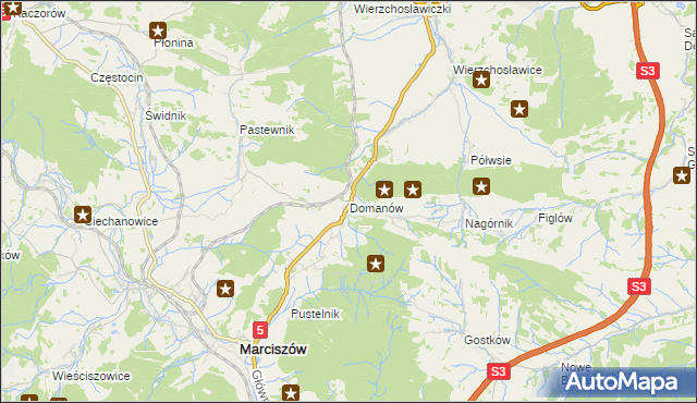 mapa Domanów, Domanów na mapie Targeo