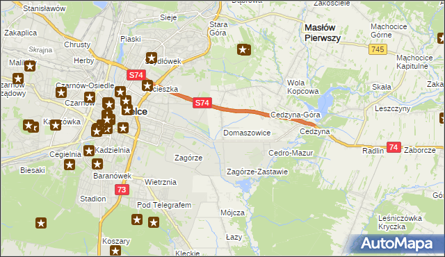 mapa Domaszowice gmina Masłów, Domaszowice gmina Masłów na mapie Targeo