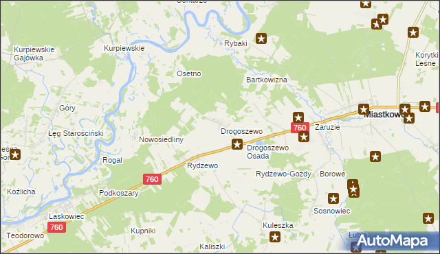 mapa Drogoszewo gmina Miastkowo, Drogoszewo gmina Miastkowo na mapie Targeo