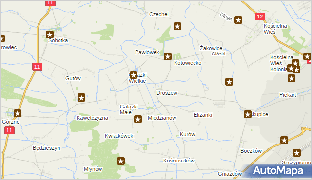 mapa Droszew, Droszew na mapie Targeo