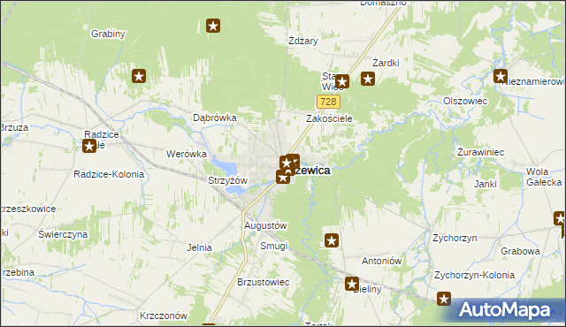 mapa Drzewica powiat opoczyński, Drzewica powiat opoczyński na mapie Targeo