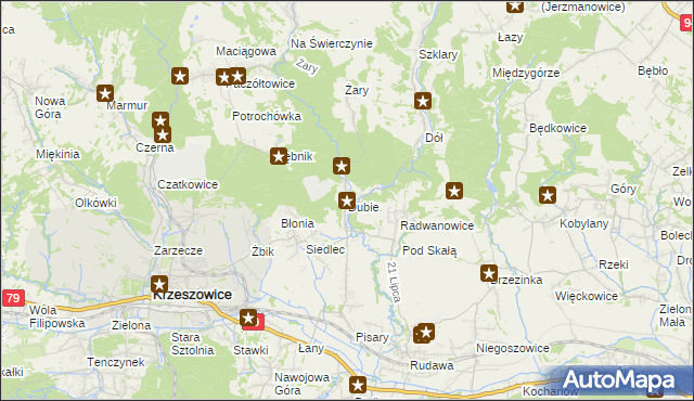 mapa Dubie gmina Krzeszowice, Dubie gmina Krzeszowice na mapie Targeo