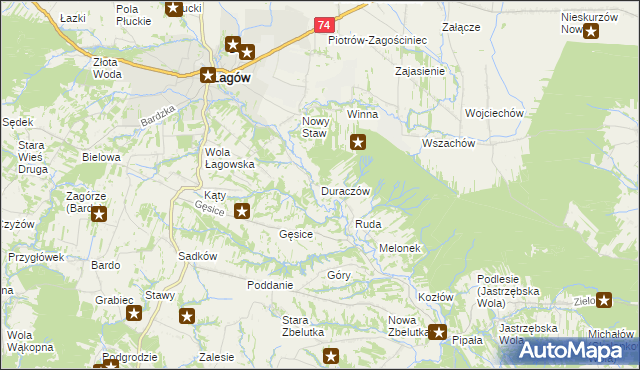 mapa Duraczów gmina Łagów, Duraczów gmina Łagów na mapie Targeo