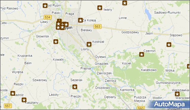 mapa Dylewo gmina Rypin, Dylewo gmina Rypin na mapie Targeo