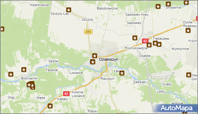 mapa Działoszyn powiat pajęczański, Działoszyn powiat pajęczański na mapie Targeo