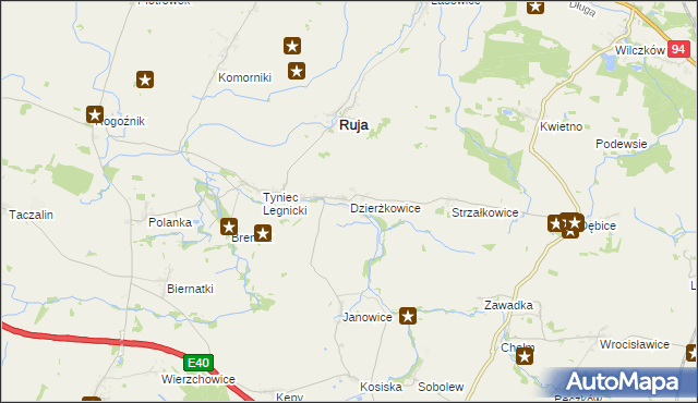 mapa Dzierżkowice gmina Ruja, Dzierżkowice gmina Ruja na mapie Targeo