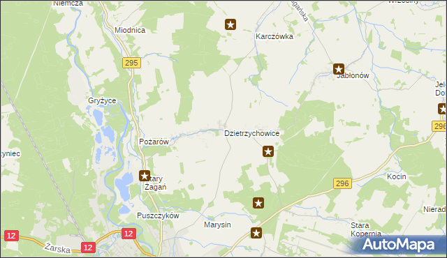 mapa Dzietrzychowice, Dzietrzychowice na mapie Targeo