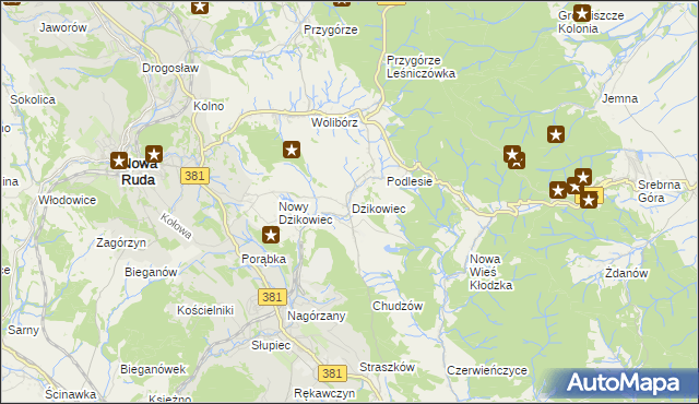 mapa Dzikowiec gmina Nowa Ruda, Dzikowiec gmina Nowa Ruda na mapie Targeo