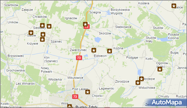 mapa Elżbiecin gmina Busko-Zdrój, Elżbiecin gmina Busko-Zdrój na mapie Targeo