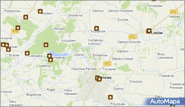 mapa Emilianów gmina Koźminek, Emilianów gmina Koźminek na mapie Targeo