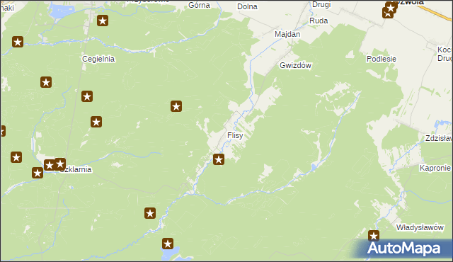 mapa Flisy gmina Dzwola, Flisy gmina Dzwola na mapie Targeo