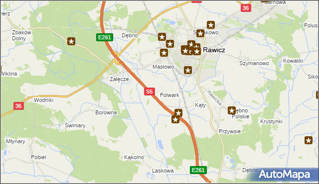 mapa Folwark gmina Rawicz, Folwark gmina Rawicz na mapie Targeo
