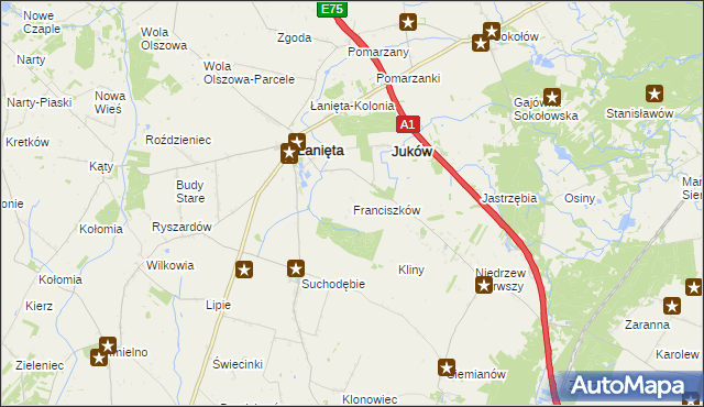 mapa Franciszków gmina Łanięta, Franciszków gmina Łanięta na mapie Targeo