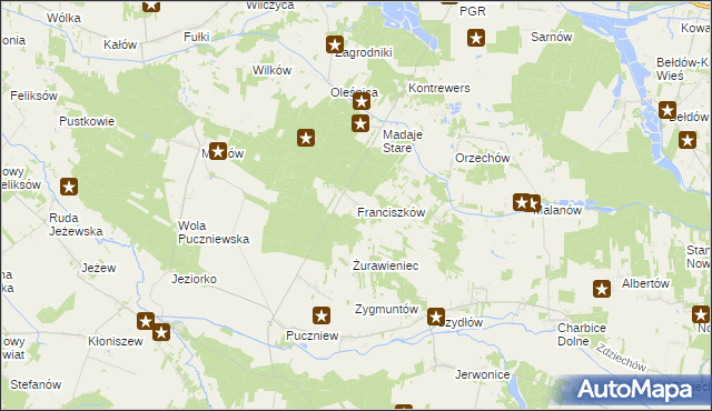 mapa Franciszków gmina Lutomiersk, Franciszków gmina Lutomiersk na mapie Targeo