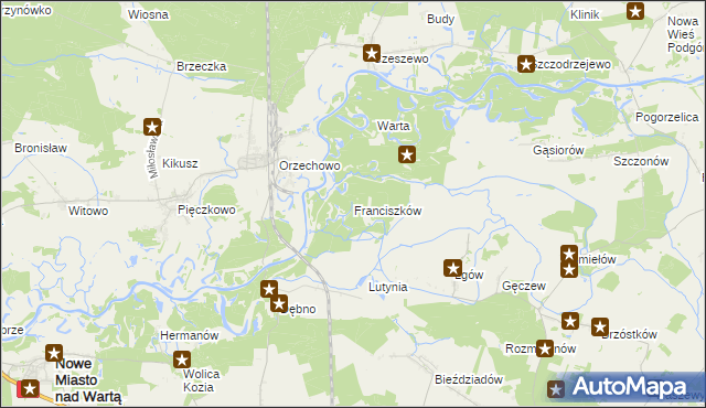 mapa Franciszków gmina Nowe Miasto nad Wartą, Franciszków gmina Nowe Miasto nad Wartą na mapie Targeo