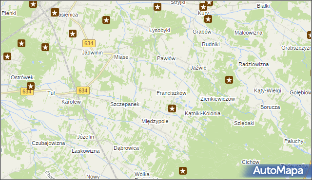mapa Franciszków gmina Tłuszcz, Franciszków gmina Tłuszcz na mapie Targeo