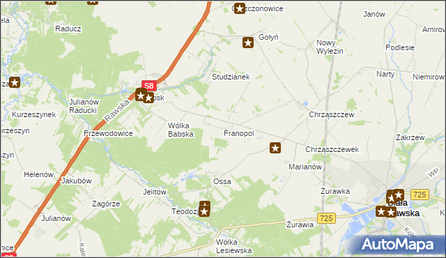 mapa Franopol gmina Biała Rawska, Franopol gmina Biała Rawska na mapie Targeo