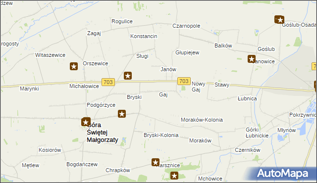 mapa Gaj gmina Góra Świętej Małgorzaty, Gaj gmina Góra Świętej Małgorzaty na mapie Targeo