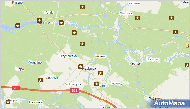 mapa Gajewo gmina Manowo, Gajewo gmina Manowo na mapie Targeo
