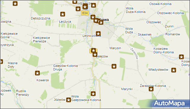 mapa Gałęzów gmina Bychawa, Gałęzów gmina Bychawa na mapie Targeo