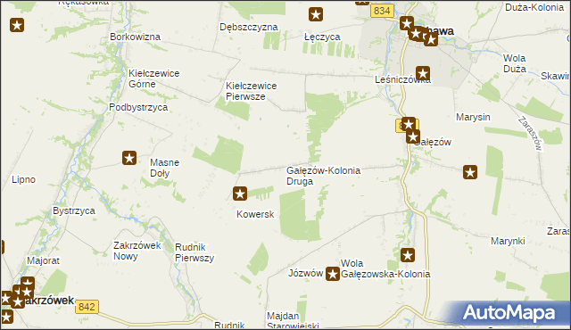 mapa Gałęzów-Kolonia Druga, Gałęzów-Kolonia Druga na mapie Targeo