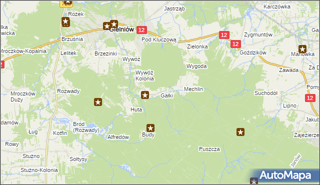 mapa Gałki gmina Gielniów, Gałki gmina Gielniów na mapie Targeo