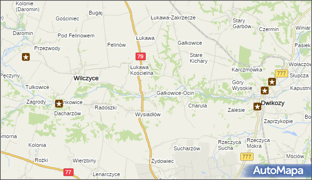mapa Gałkowice-Ocin, Gałkowice-Ocin na mapie Targeo