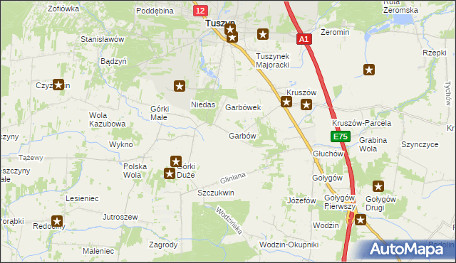 mapa Garbów gmina Tuszyn, Garbów gmina Tuszyn na mapie Targeo