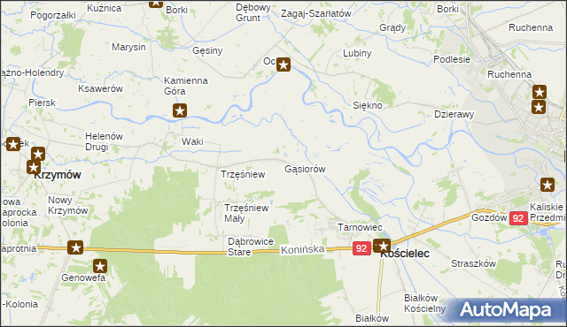 mapa Gąsiorów gmina Kościelec, Gąsiorów gmina Kościelec na mapie Targeo